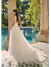 V Neck Ivory Lace Tulle Square Back Unusual Wedding Dress